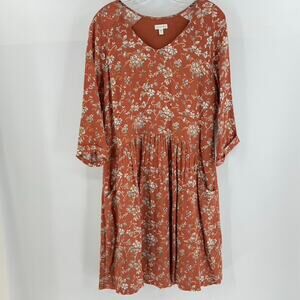 Garnet Hill Size 10 Brown Floral Button Drop Waist V-Neck Sheath Dress